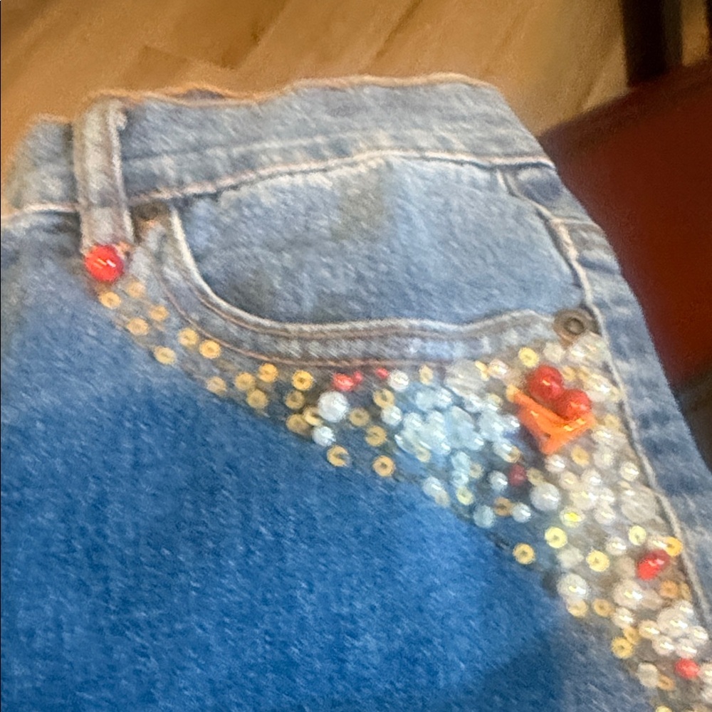 DG2 y2k by Diane Gilman Embellished Jeans  Red  & pearl accents awesome jeans